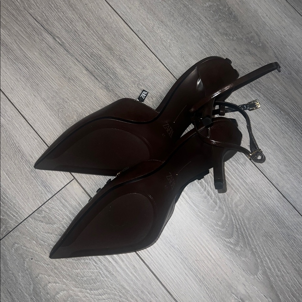 Zara Dark Brown Buckle Heels - Picture 7 of 7